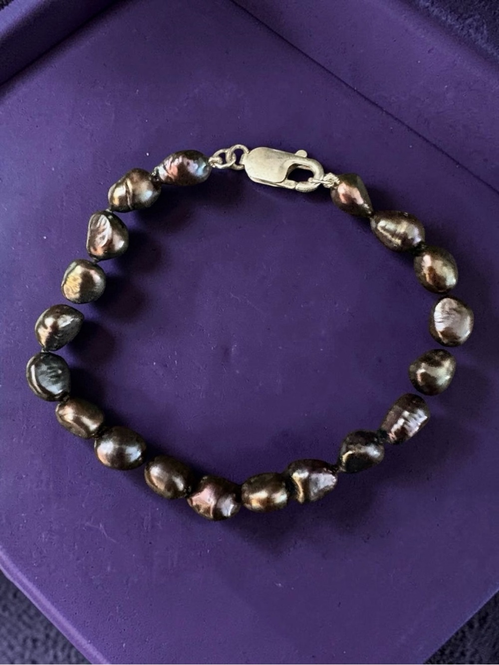 Baroque Pearl Sterling Bracelet, Iridescent Black
